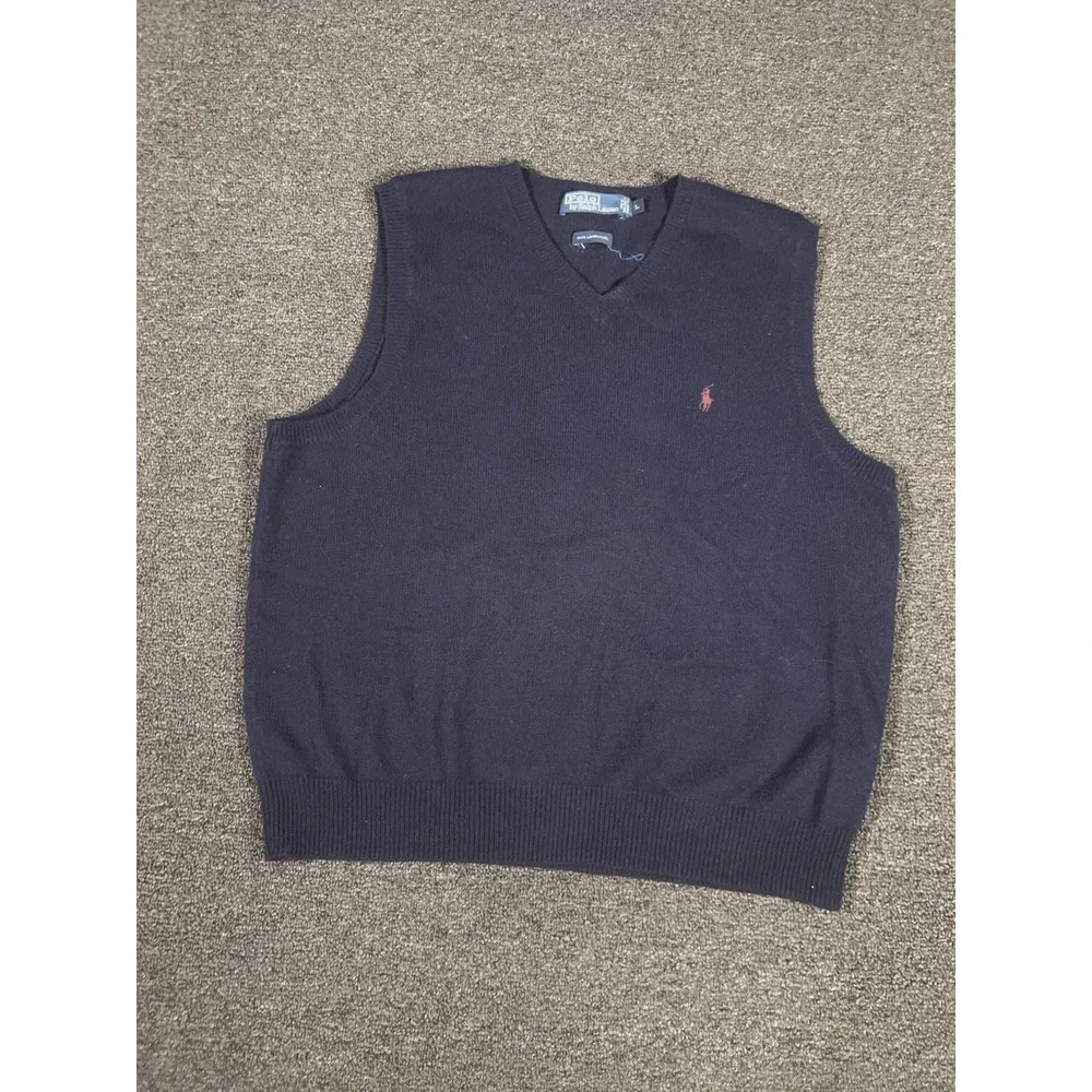 Vintage Polo Ralph Lauren Sweater Vest Men Large Navy Blue Lambswool Pony Preppy
